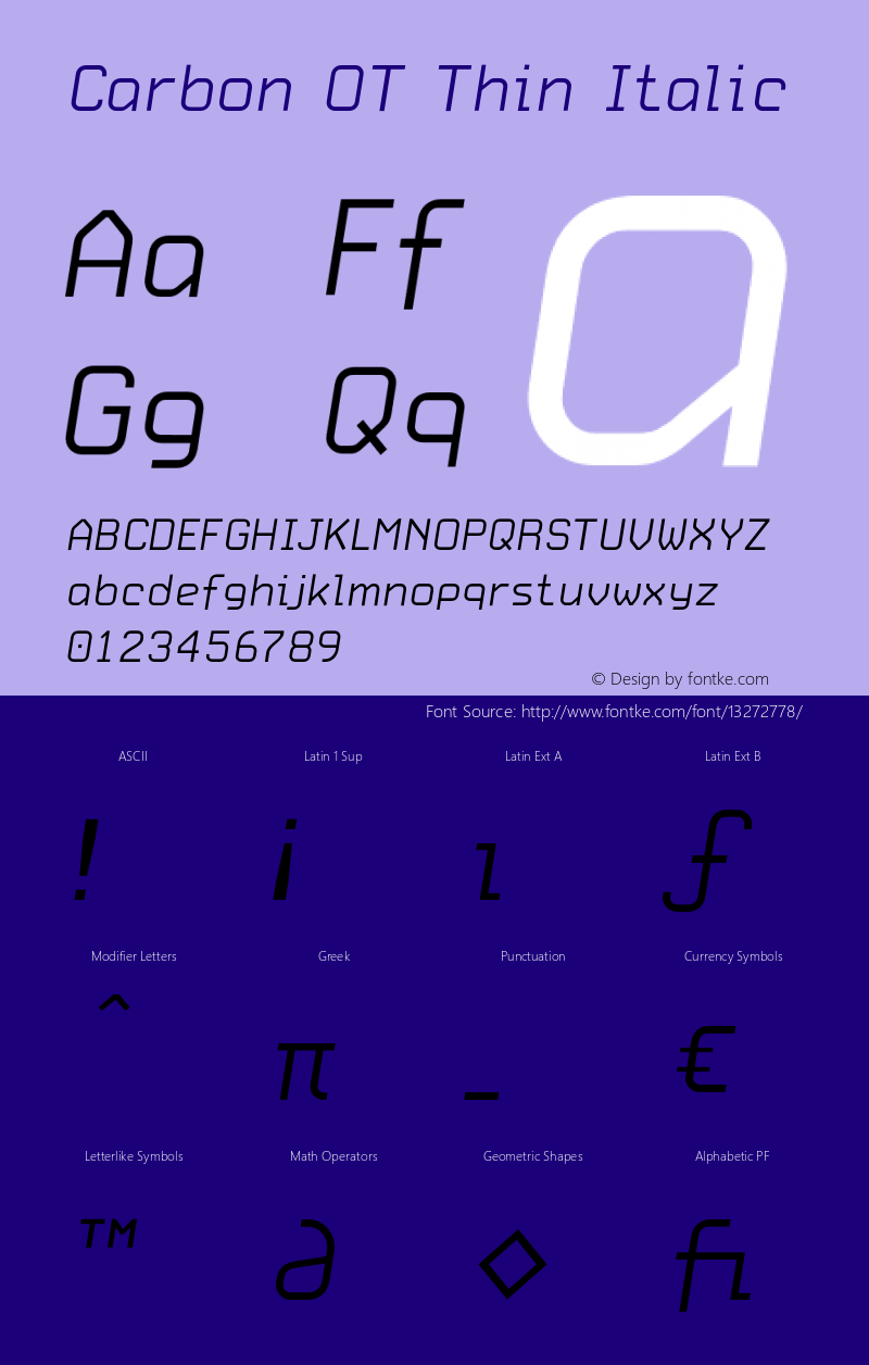 Carbon OT Thin Italic Version 1.100 2003 Font Sample