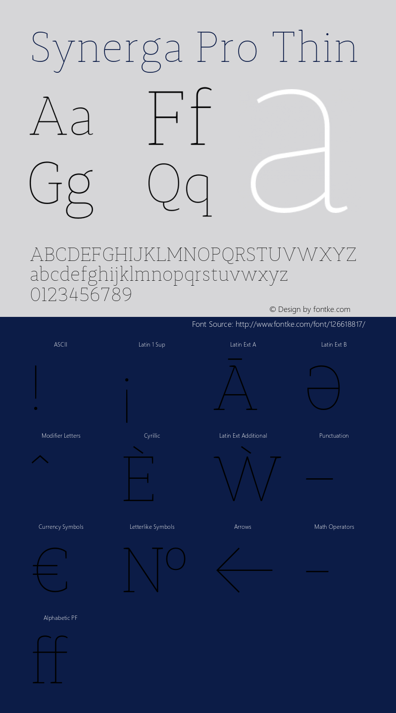 Synerga Pro Thin Version 001.000 Font Sample