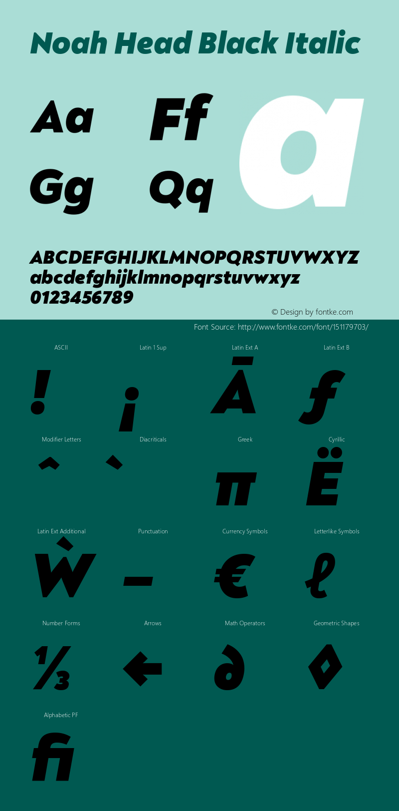 Noah Head Black Italic Version 1.000;PS 001.000;hotconv 1.0.88;makeotf.lib2.5.64775 Font Sample