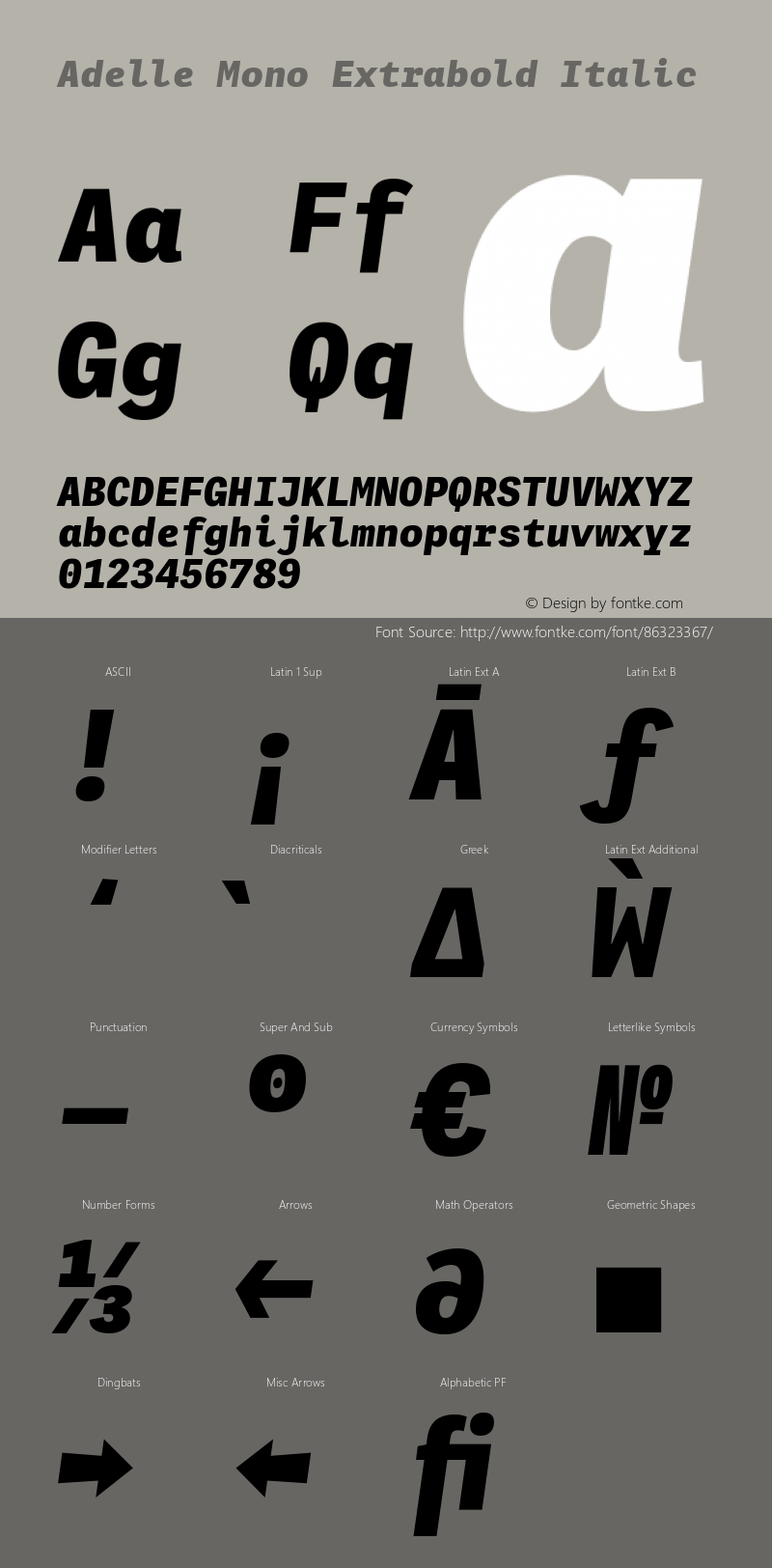 Adelle Mono Extrabold Italic Version 1.001;hotconv 1.0.114;makeotfexe 2.5.65599 Font Sample