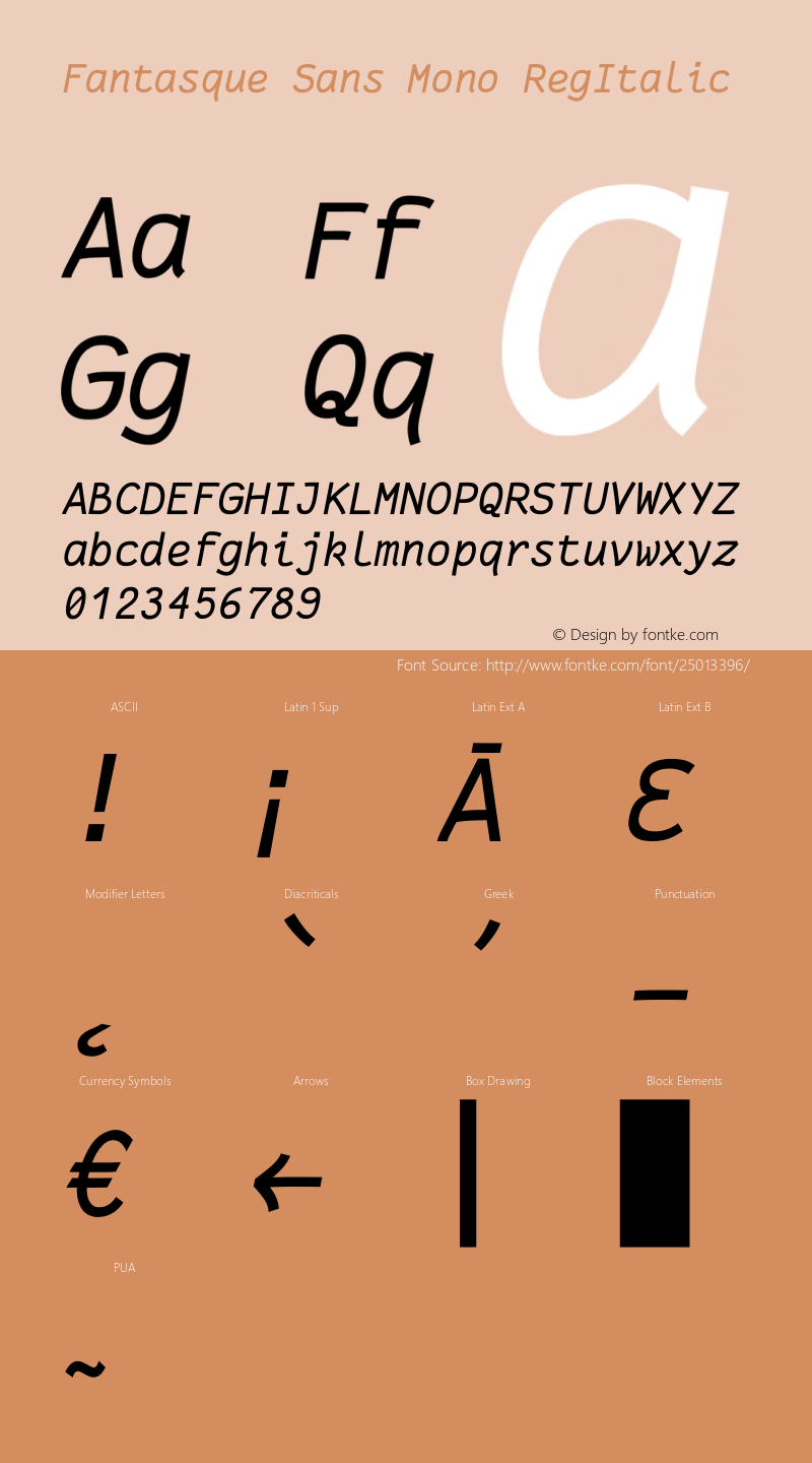 Fantasque Sans Mono Regular Italic Version 1.6.2 Font Sample