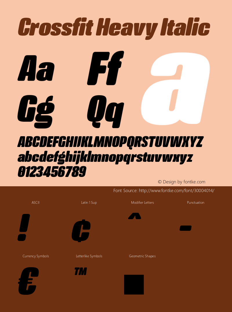 Crossfit Heavy Italic Version 1.000;PS 001.000;hotconv 1.0.88;makeotf.lib2.5.64775 Font Sample