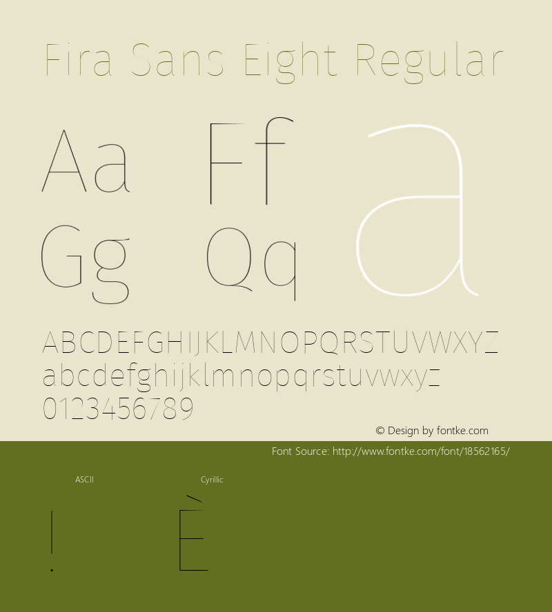Fira Sans Eight Regular Version 4.203;PS 004.203;hotconv 1.0.88;makeotf.lib2.5.64775; ttfautohint (v1.4.1) Font Sample
