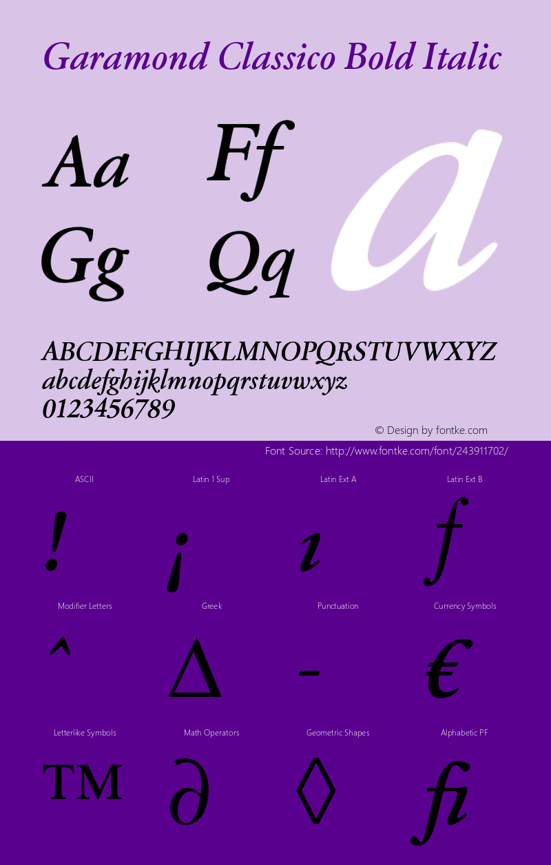 Garamond Classico Bold Italic Version 1.10图片样张