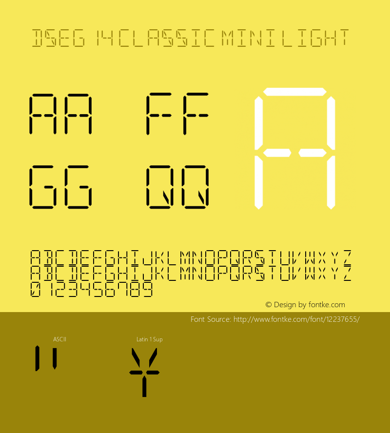 DSEG14 Classic Mini Light Version 0.2 Font Sample
