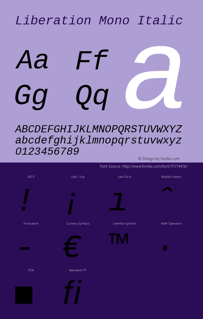 Liberation Mono Italic Version 1.00 Font Sample