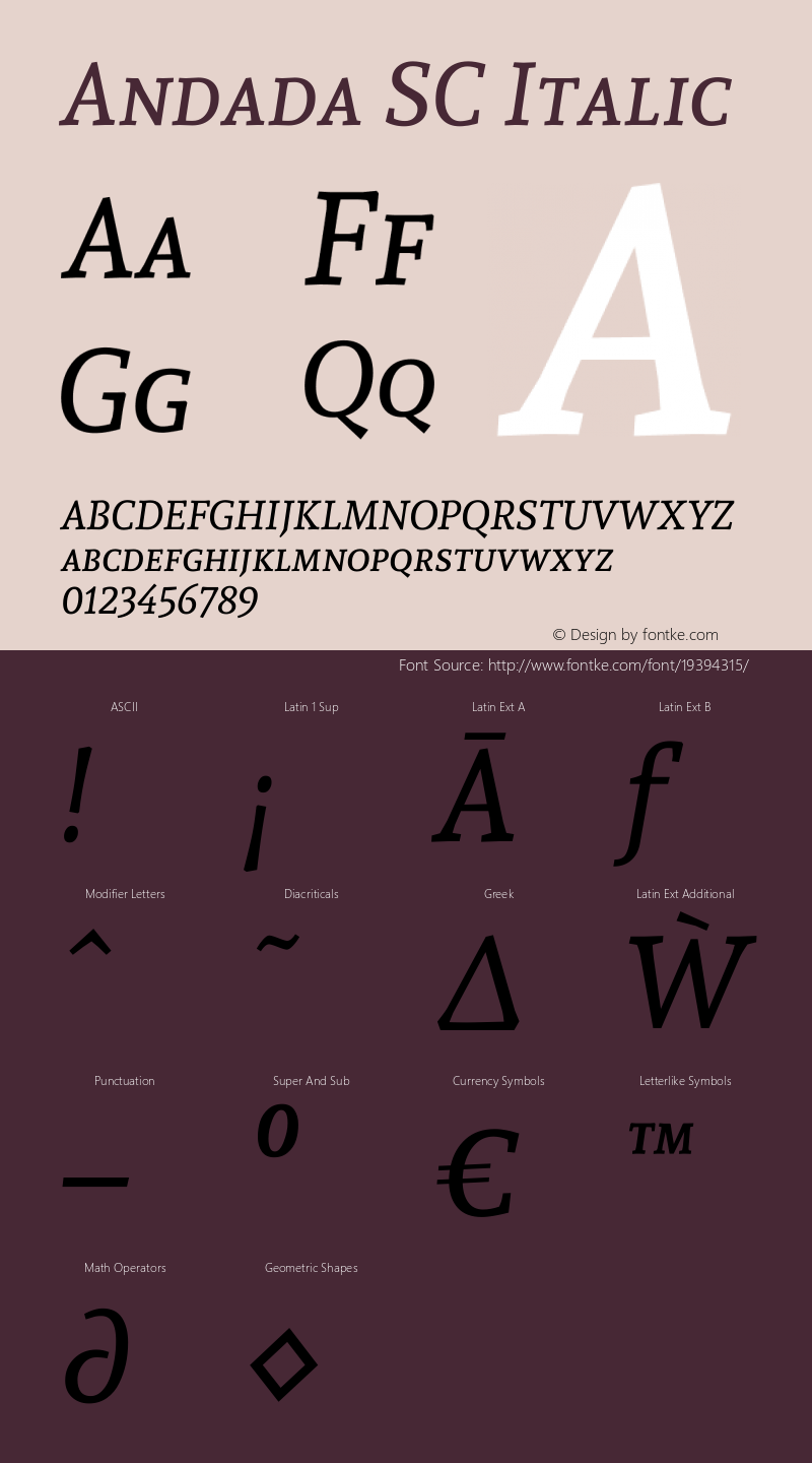 Andada SC Italic Version 1.003 Font Sample