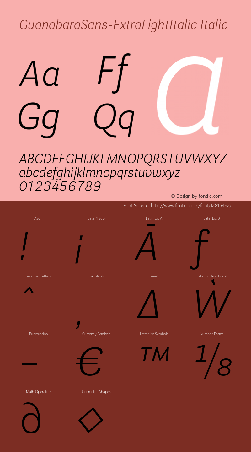 GuanabaraSans-ExtraLightItalic Italic Version 1.001;PS 001.001;hotconv 1.0.70;makeotf.lib2.5.58329 Font Sample