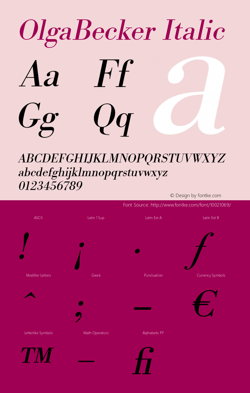 OlgaBecker Italic 001.000 Font Sample