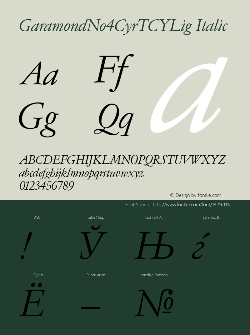 GaramondNo4CyrTCYLig Italic Version 001.005 Font Sample