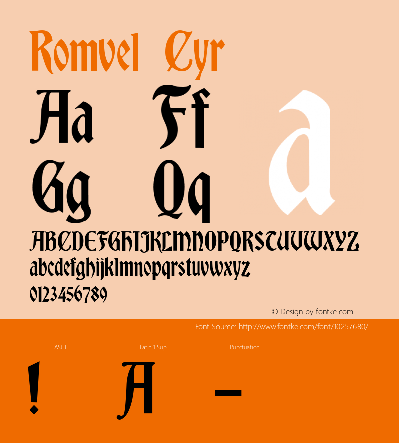 Romvel Cyr Macromedia Fontographer 4.1 03.07.00 Font Sample