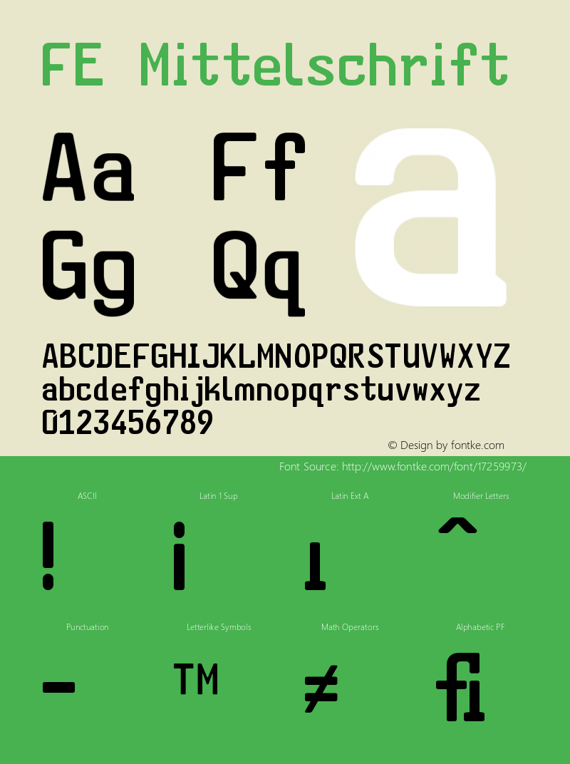 FE Mittelschrift Version 001.000 Font Sample