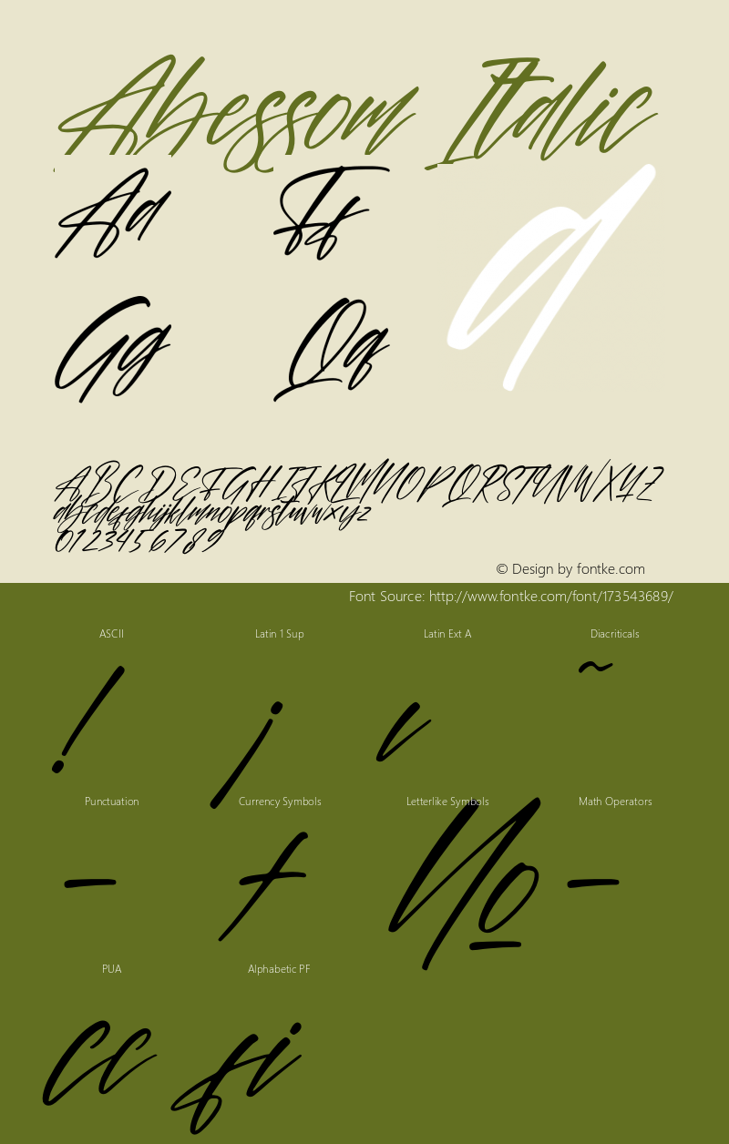 Abessom Italic Version 1.00;August 28, 2021;FontCreator 13.0.0.2683 64-bit图片样张