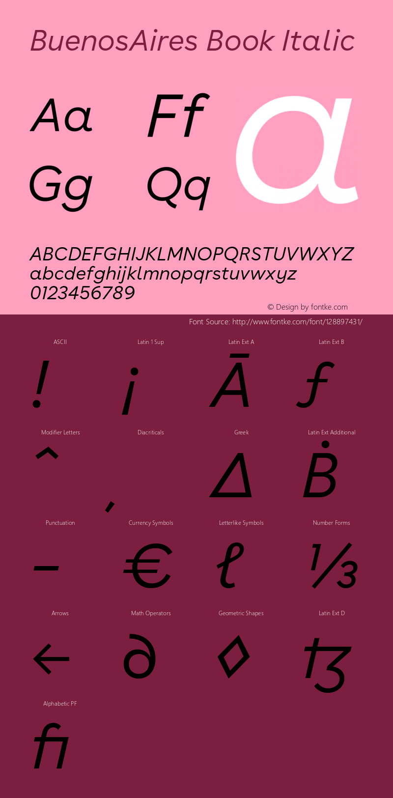 BuenosAiresWeb-BookItalic Version 17.000 Font Sample