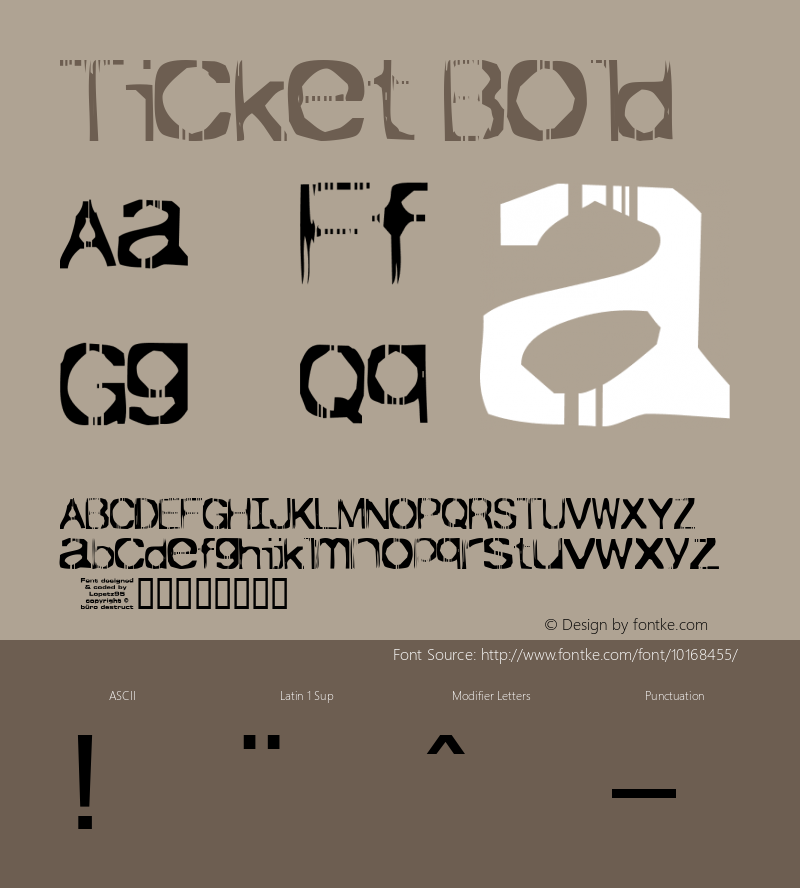 Ticket Bold Altsys Fontographer 4.0.2 14.10.1995 Font Sample