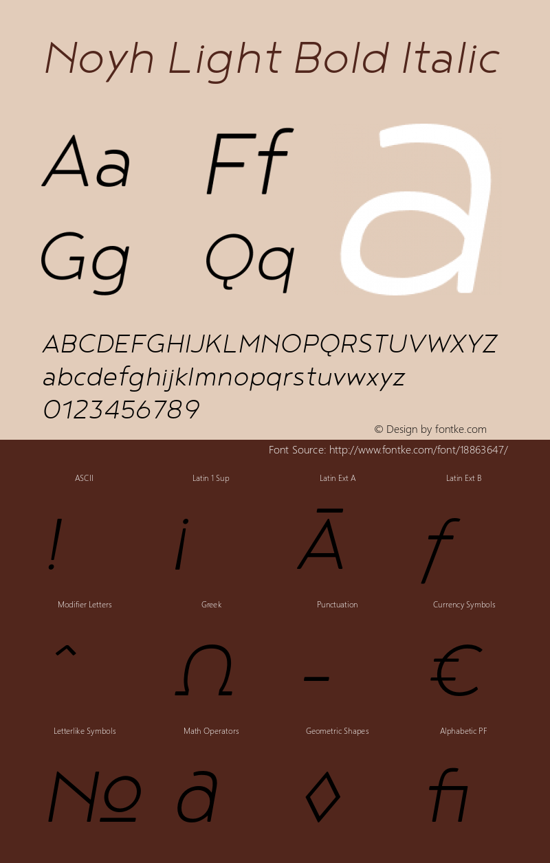 Noyh Light Bold Italic Version 1.000 Font Sample