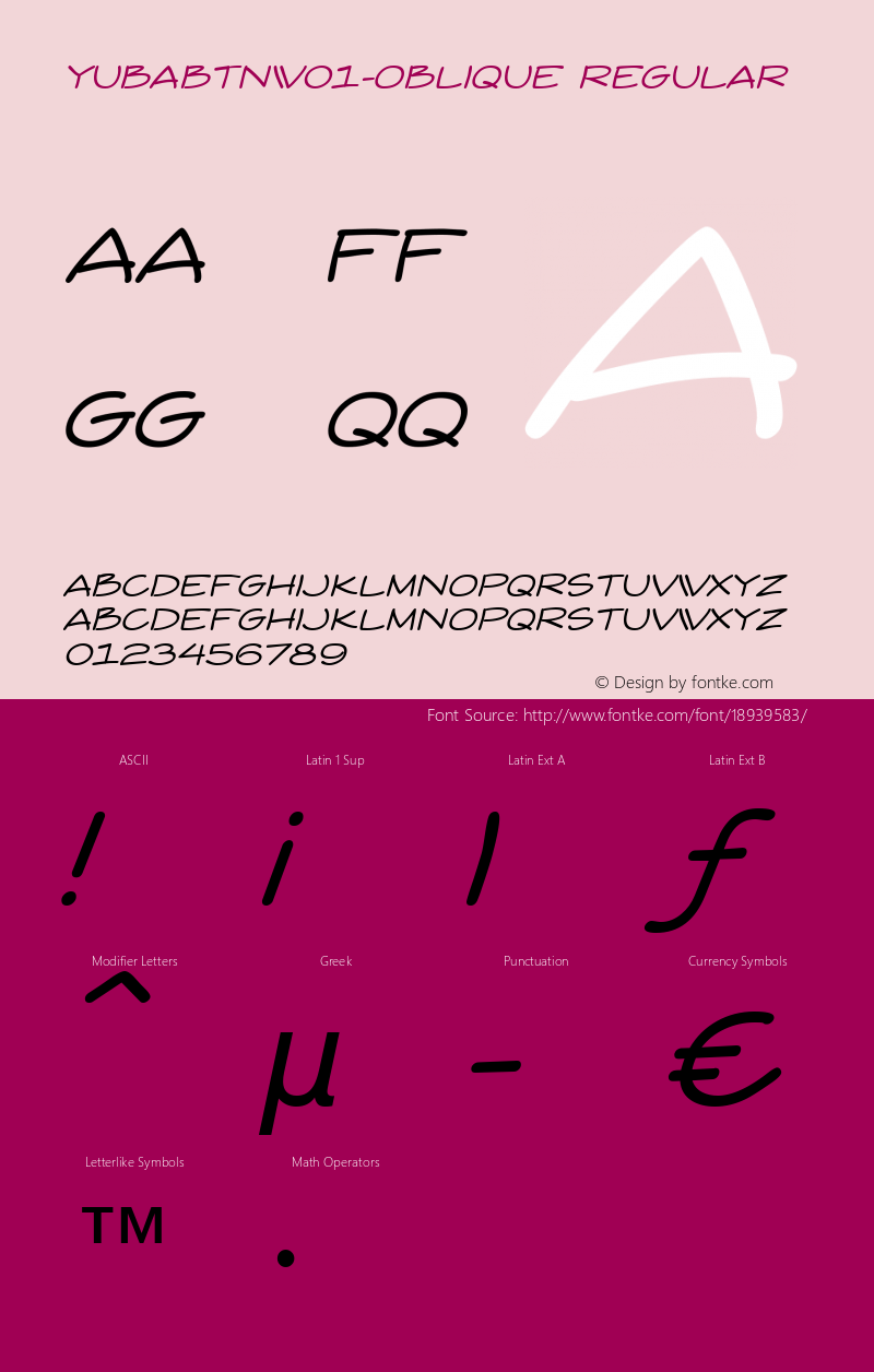 YubaBTNW01-Oblique Regular Version 1.00 Font Sample