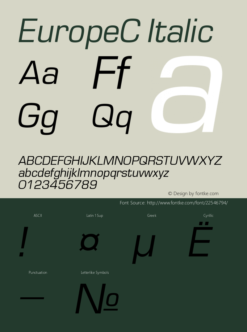 EuropeC Italic Version 004.001 Font Sample