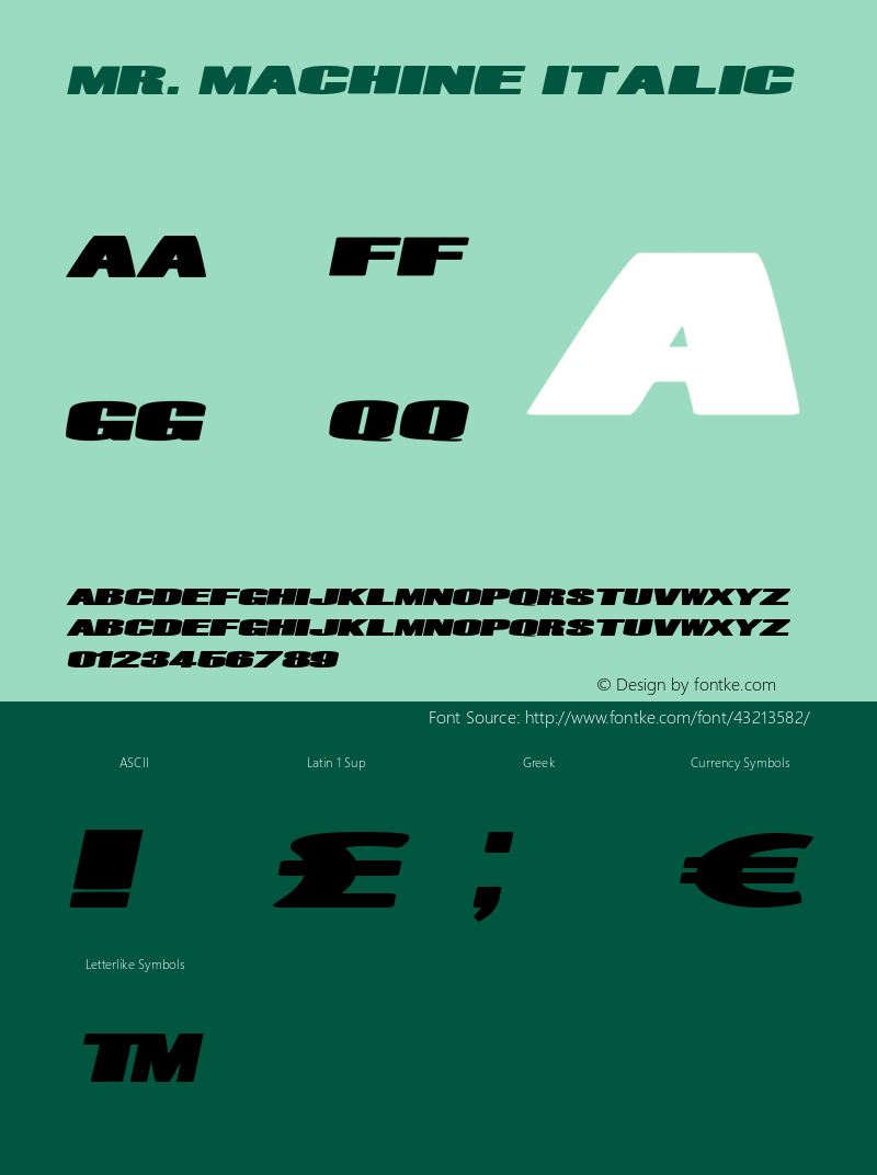 Mr. Machine Italic Version 1.00;October 19, 2019;FontCreator 11.5.0.2430 64-bit Font Sample