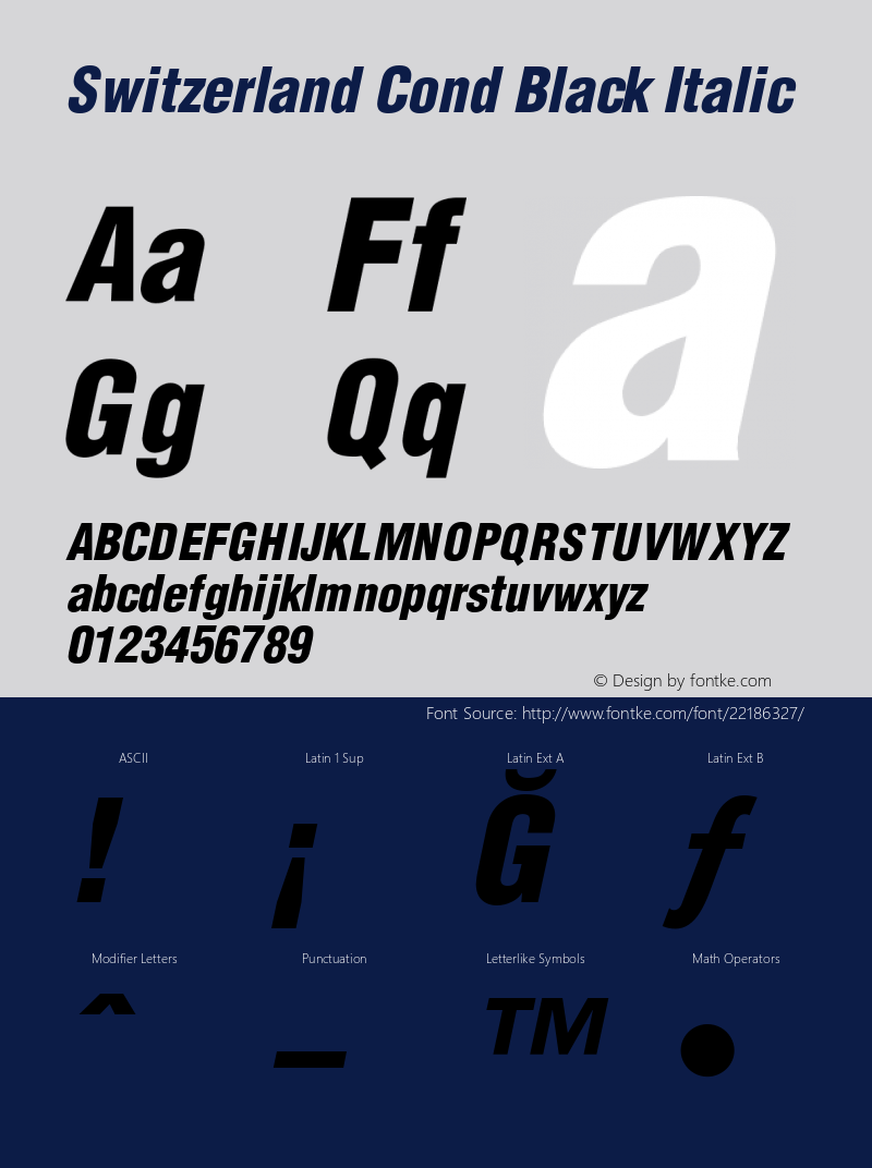 Switzerland Cond Black Italic 0.0 Font Sample