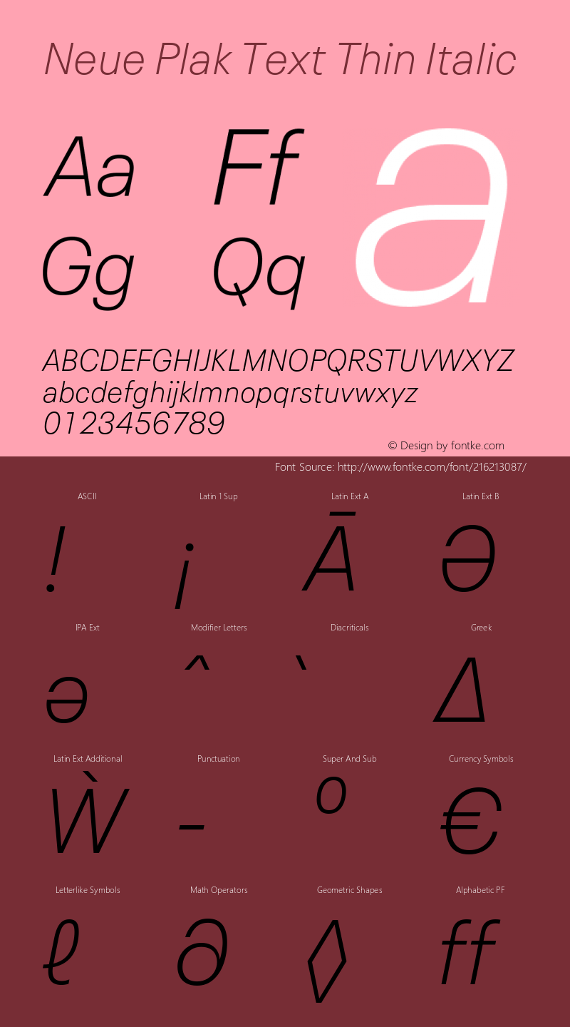 Neue Plak Text Thin Italic Version 1.00, build 10, s3图片样张