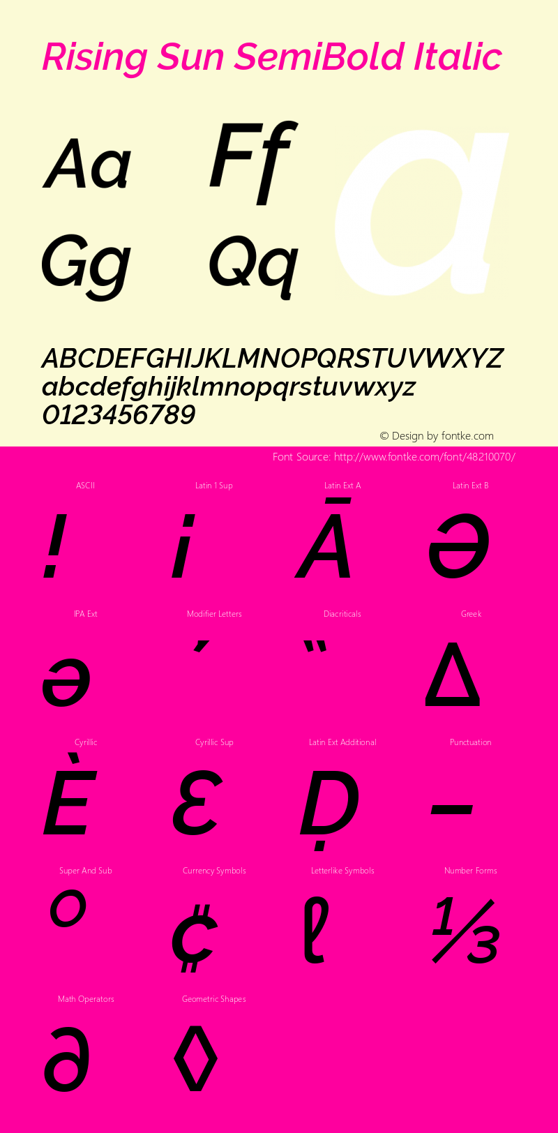 RisingSun-SemiBoldItalic Version 1.00;November 23, 2019;FontCreator 12.0.0.2547 64-bit; ttfautohint (v1.6) Font Sample