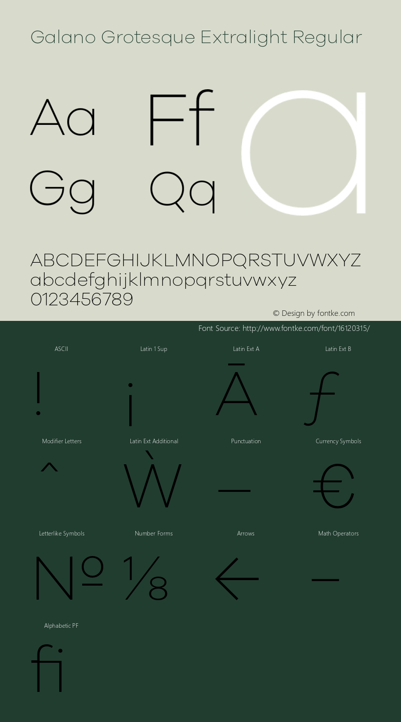 Galano Grotesque Extralight Regular Version 1.000;PS 001.001;hotconv 1.0.56 Font Sample