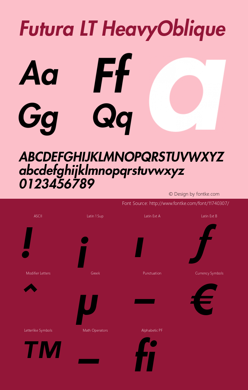 Futura LT HeavyOblique Version 006.000 Font Sample