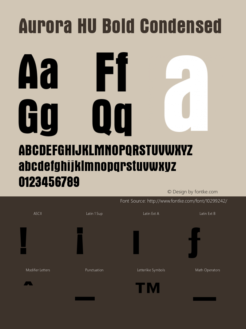 Aurora HU Bold Condensed 1.000 Font Sample