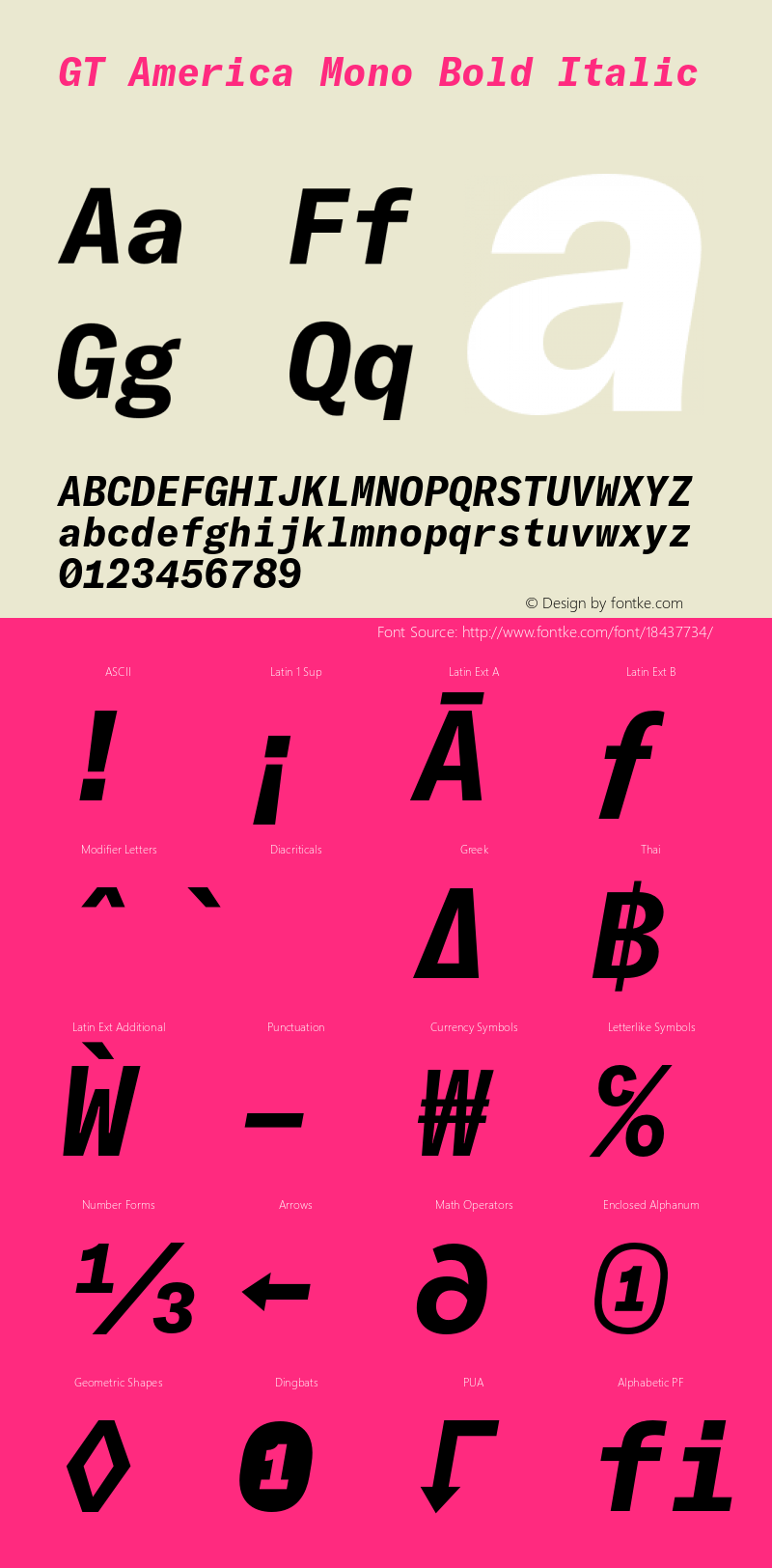 GT America Mono Bold Italic Version 2.001;PS 002.001;hotconv 1.0.88;makeotf.lib2.5.64775 Font Sample