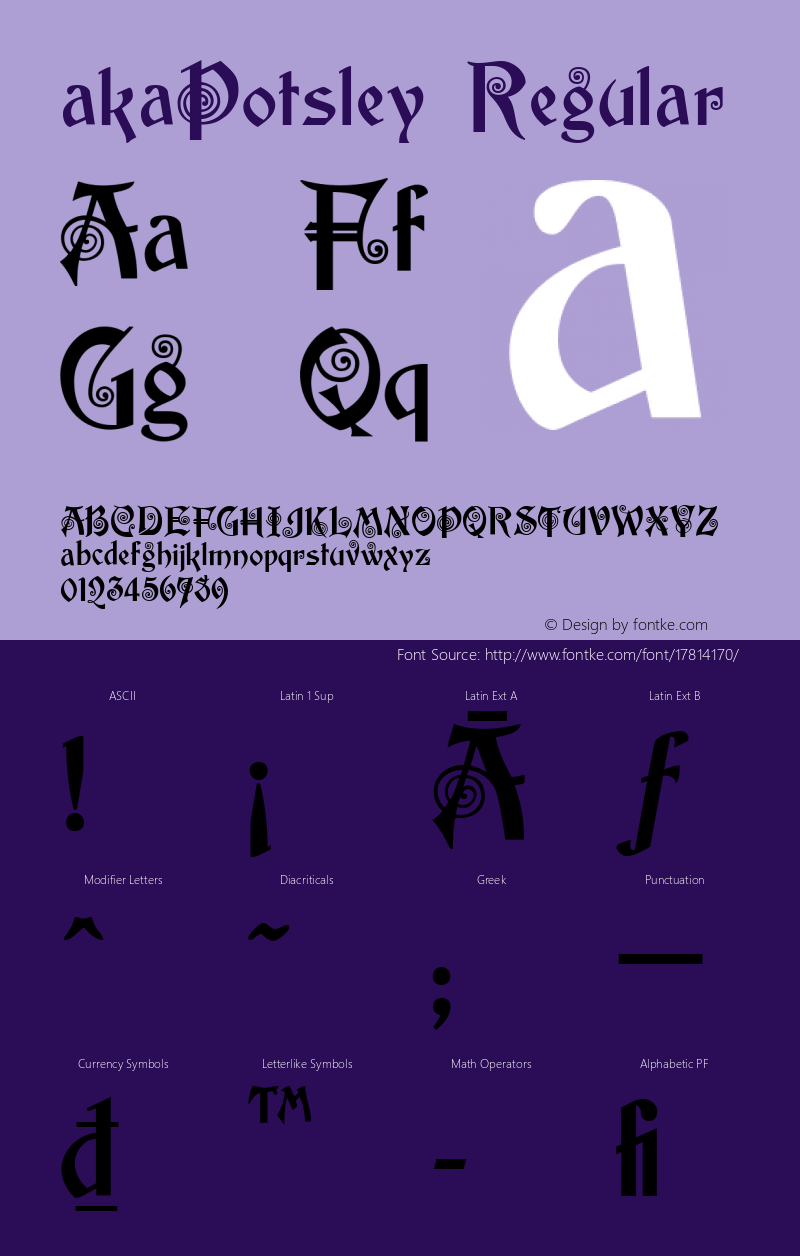 akaPotsley Regular Version 1.02 2002 Font Sample