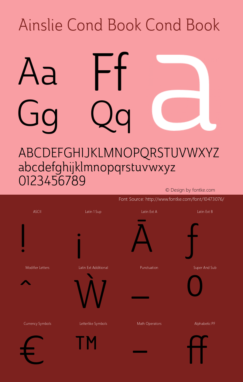 Ainslie Cond Book Cond Book Version 1.000 Font Sample