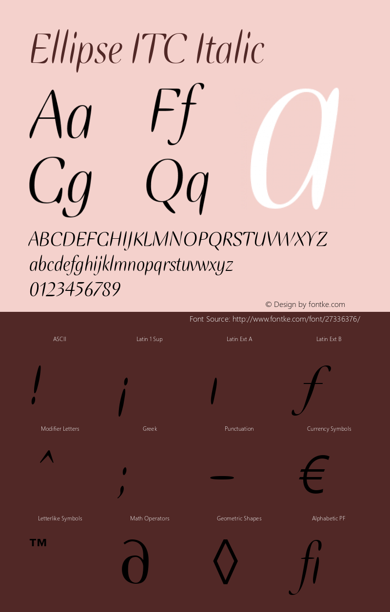 Ellipse ITC Italic Version 2.01 Font Sample