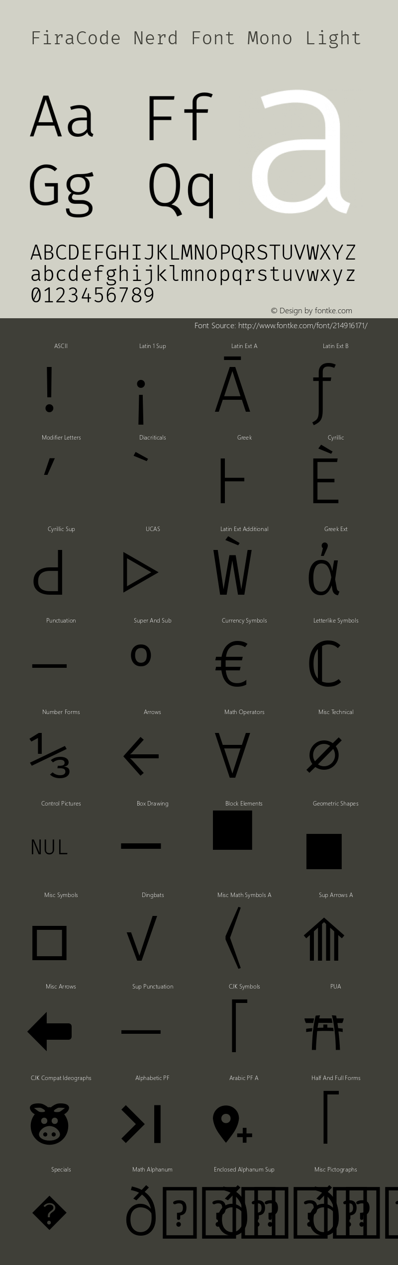 Fira Code Light Nerd Font Complete Mono Version 6.002;Nerd Fonts 2.1.0图片样张