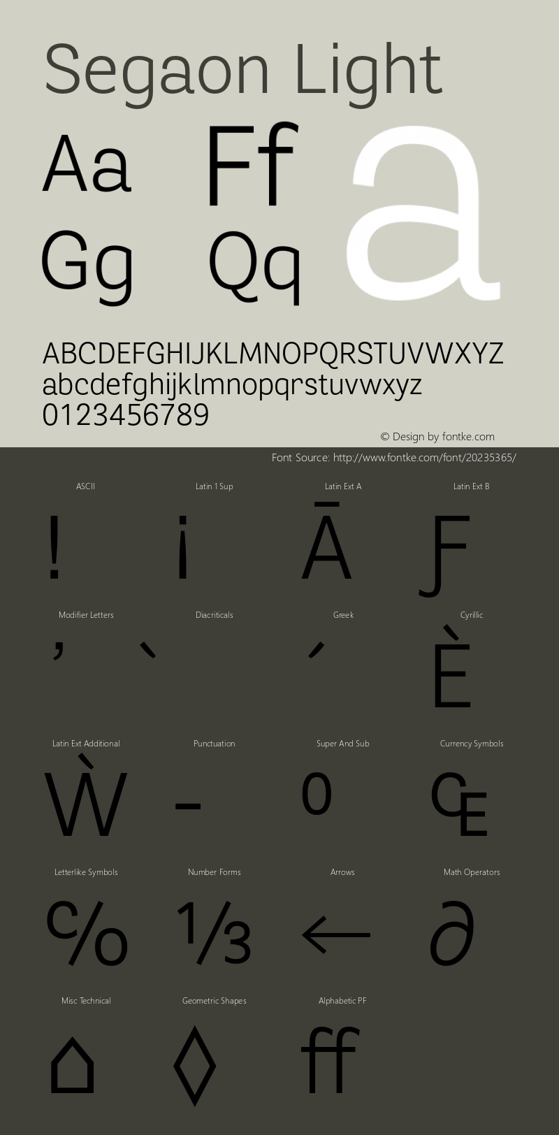 Segaon Light Version 1.000 Font Sample