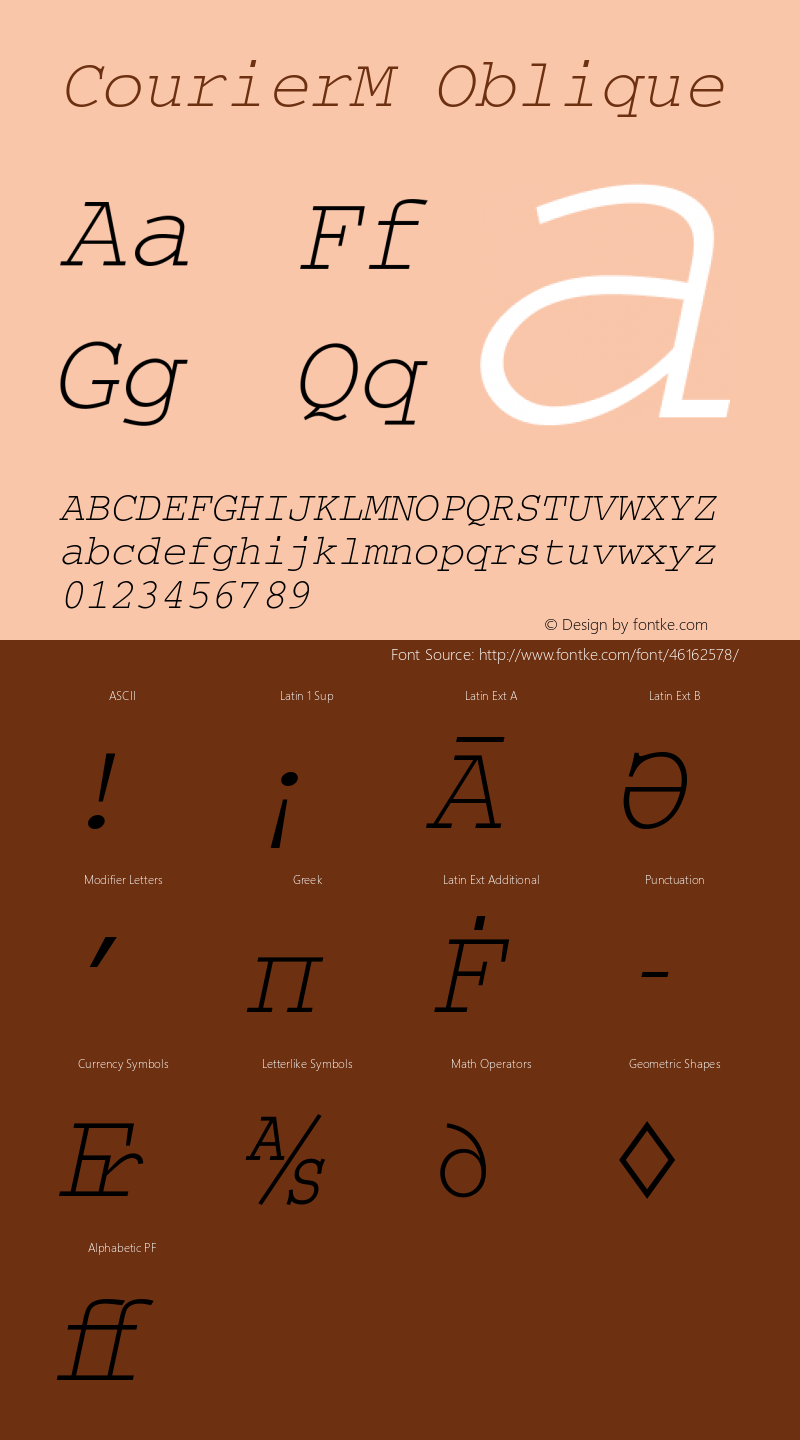 CourierM Oblique Version 1.00 Font Sample