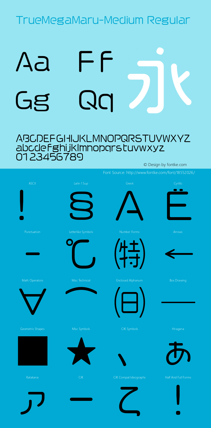 TrueMegaMaru-Medium Regular 96.11.01 Visual Design Laboratory, Inc. Version 2.00TT Font Sample