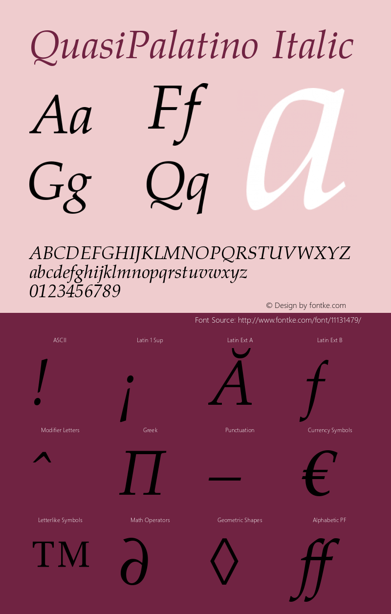 QuasiPalatino Italic Version 1.07 Font Sample