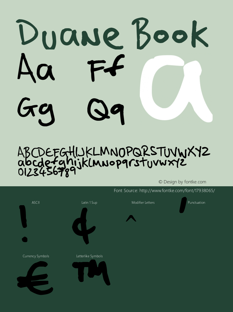 Duane Book Version 1.00 June 26, 2012, Font Sample