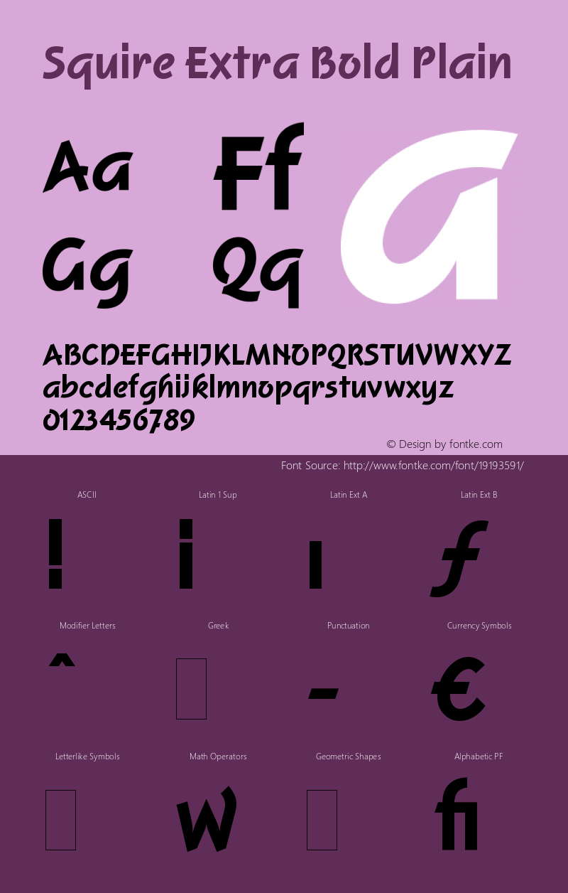 Squire Extra Bold Plain Version 005.000 Font Sample