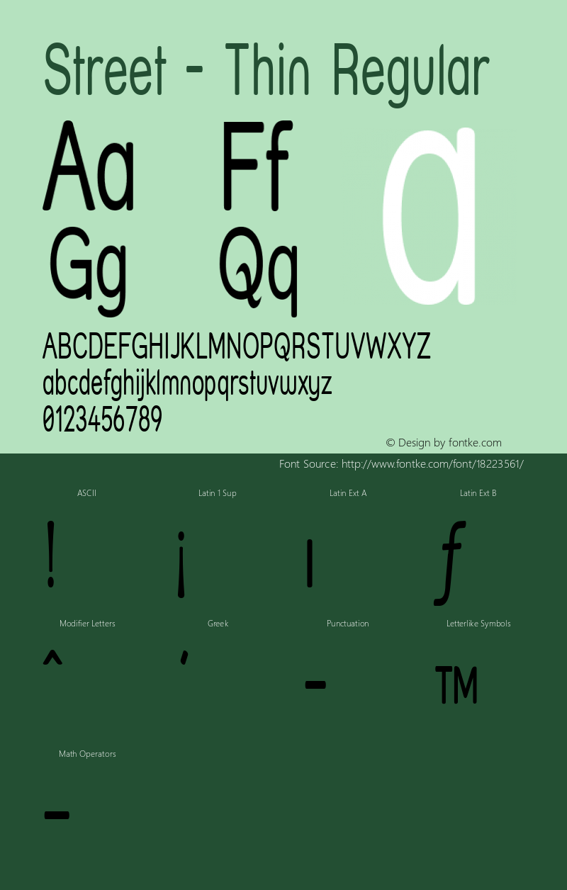 Street - Thin Regular 1.0 Font Sample