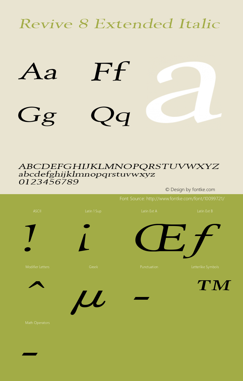 Revive 8 Extended Italic Altsys Fontographer 4.1 2/1/95 Font Sample