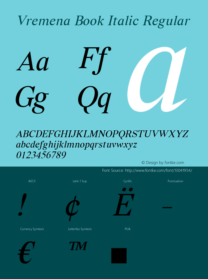 Vremena Book Italic Regular 001.000 Font Sample