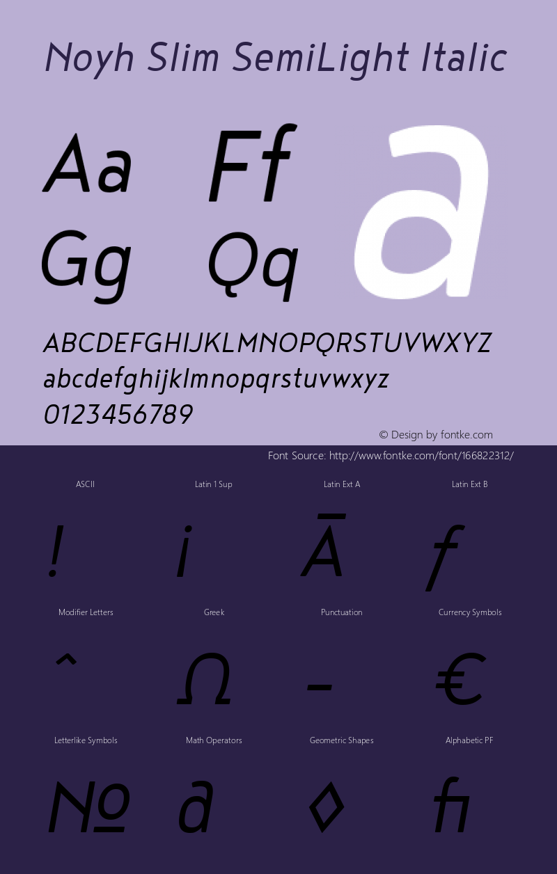 Noyh Slim SemiLight Italic 1.000 Font Sample