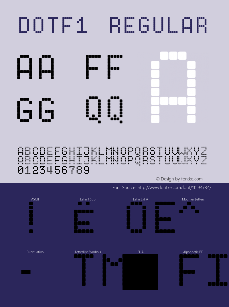 Dotf1 Regular Version 1.0; 2000; initial release Font Sample