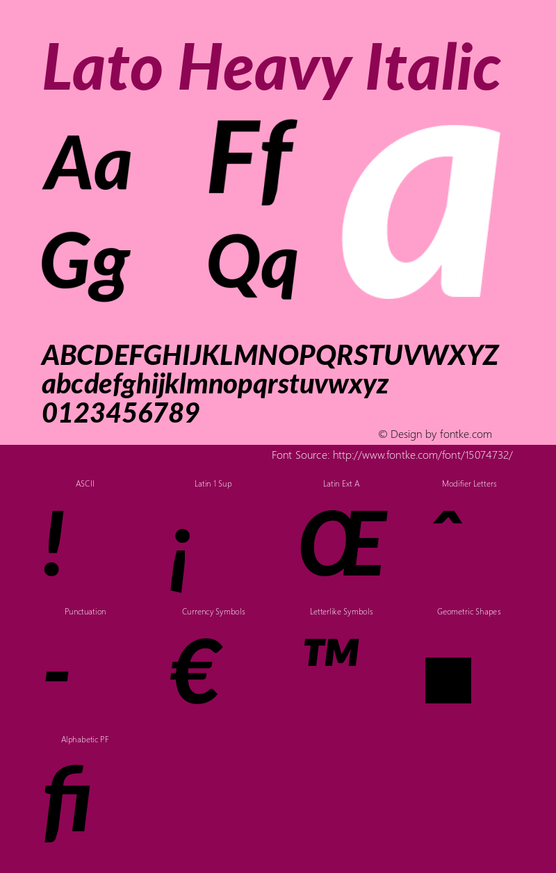 Lato Heavy Italic Version 2.010; 2014-09-01; http://www.latofonts.com/ Font Sample