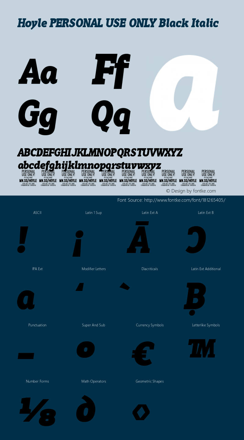 Hoyle PERSONAL USE ONLY Black Italic Version 1.000图片样张