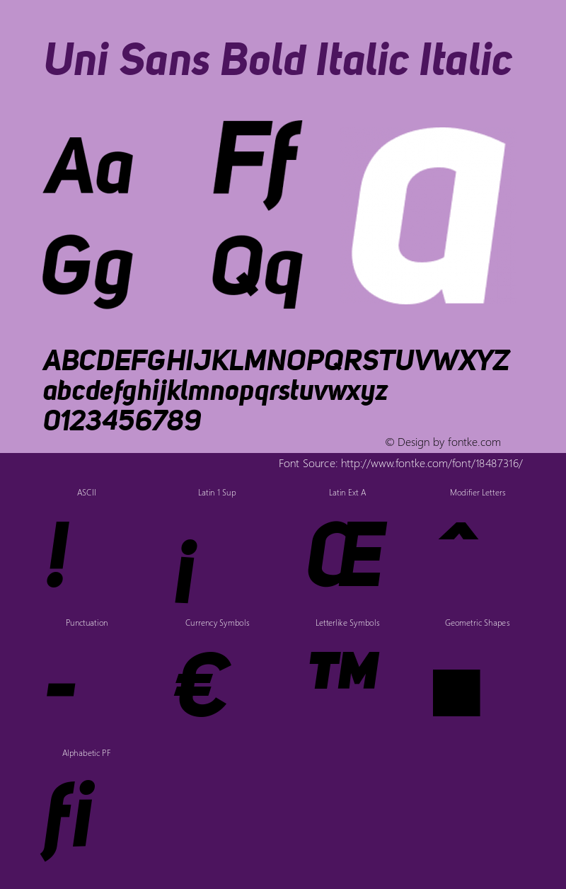 Uni Sans Bold Italic Italic Version 001.001 Font Sample