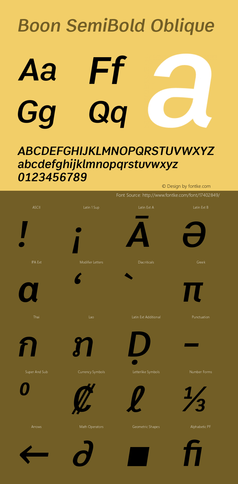Boon SemiBold Oblique Version 2.0 Font Sample
