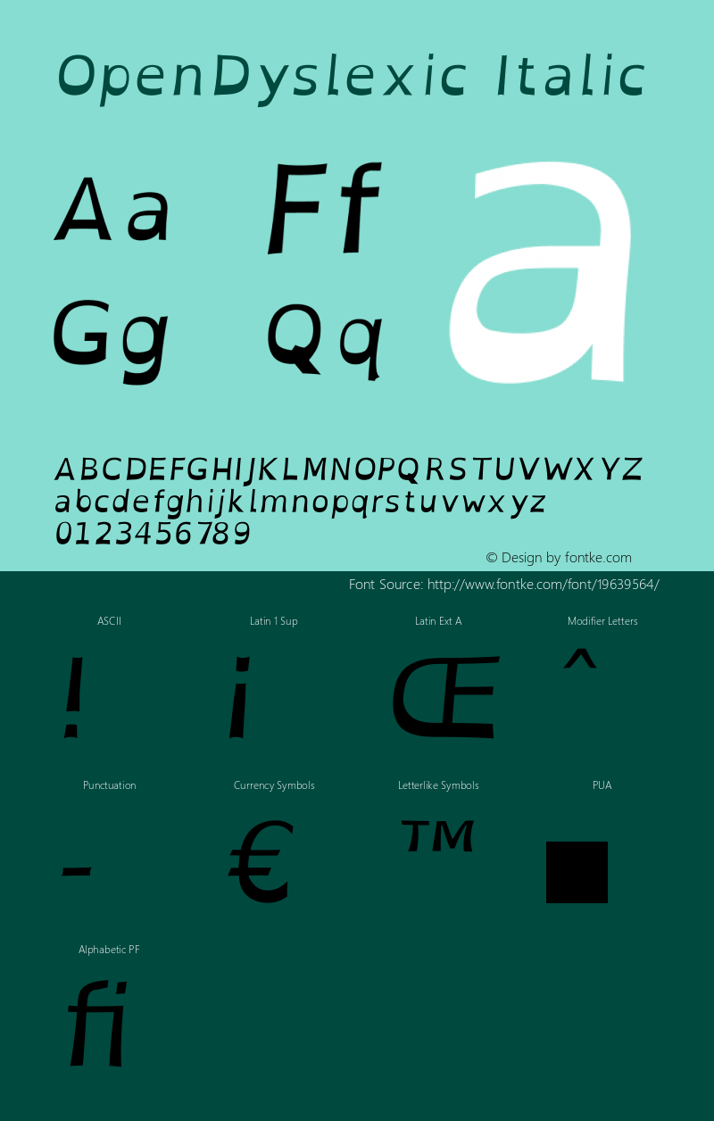 OpenDyslexic Italic Version 2.001;PS 002.001;hotconv 1.0.70;makeotf.lib2.5.58329 Font Sample